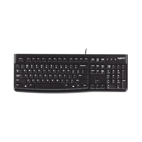 Logitech K120 Wired Keyboard for Windows, USB Plug-and-Play, Full-Size, Spill-Resistant, Curved Space Bar, Compatible with PC, Laptop - Black