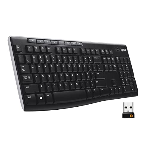 Logitech K270 Wireless Keyboard for Windows, 2.4 GHz Wireless, Full-Size, Number Pad, 8 Multimedia Keys, 2-Year Battery Life, Compatible with PC, Laptop, Black