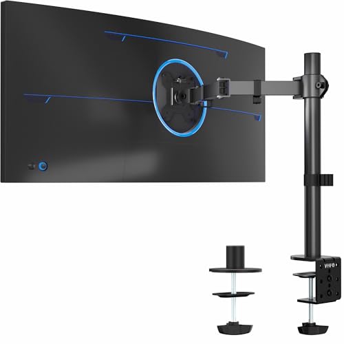 VIVO Single 13 to 38 inch Ultrawide Monitor Arm Desk Mount, Regular Screens up to 32 inches, 22 lbs capacity, Fully Adjustable Stand with C-Clamp and Grommet Base, Black, STAND-V001
