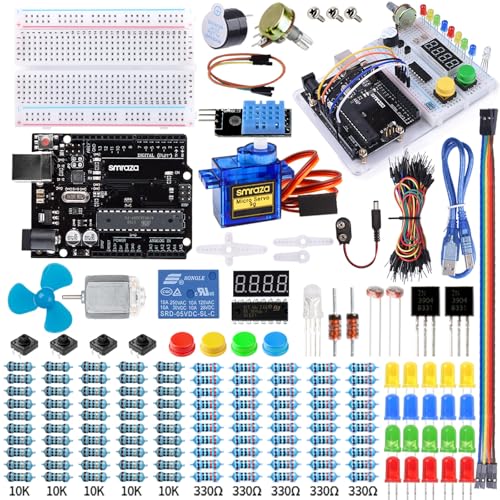 Smraza Ultimate Starter Kit with Tutorial, Breadboard Holder, Jumper Wires, Resistors, DC Motor Compatible with Arduino R3 Project Compatible with Mega 2560 Compatible with Nano