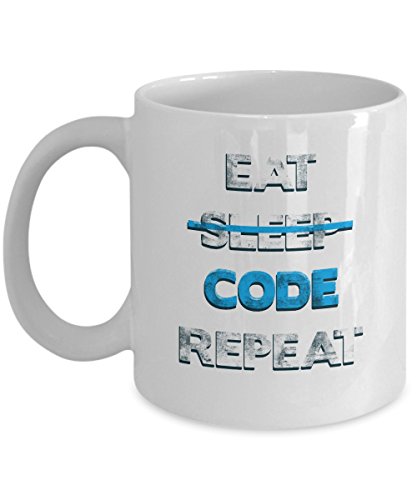Programmer Coffee Mug - Eat Sleep Code Repeat - Computer Tech Gifts - 11 oz Ceramic Cup