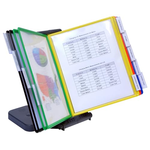 Ultimate Office AdjustaView 10-Pocket Desk Reference Organizer with Easy-Load Pockets and Compact Weighted Base for Maximum Stability (Colored Pockets)