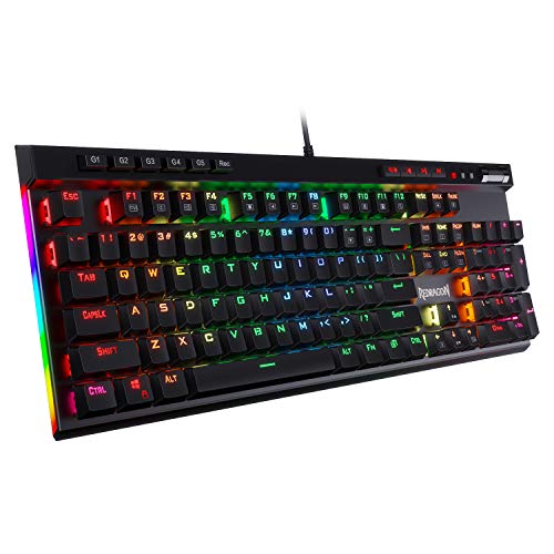 Redragon K580 Wired RGB Mechanical Gaming Keyboard, Macro Key & Media Wheel | 5 On-Board Keybinding Buttons for MMO MOBA Games, Dedicated Media Controls, Classic Tactile Blue Switch for Hype Typing Feel