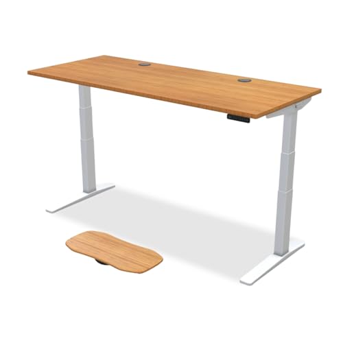 UPLIFT DESK Bamboo (72 x 30 inch) Standing Desk 2-Leg V3 Adjustable Stand Up C-Frame (White), Advanced Keypad, Wire Grommets, Wire Tray, Rocker Board
