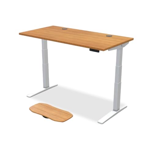 UPLIFT DESK Bamboo (60 x 30 inch) Standing Desk 2-Leg V3 Adjustable Stand Up C-Frame (White), Advanced Keypad, Wire Grommets, Wire Tray, Rocker Board
