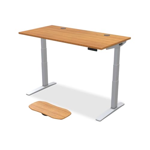 UPLIFT DESK Bamboo (60 x 30 inch) Standing Desk 2-Leg V3 Adjustable Stand Up C-Frame (Gray), Advanced Keypad, Wire Grommets, Wire Tray, Rocker Board