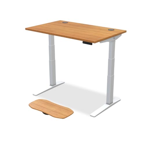 UPLIFTDESK Bamboo (48 x 30 inch) Standing Desk 2-Leg V3 Adjustable Stand Up C-Frame (White), Advanced Keypad, Wire Grommets, Wire Tray, Rocker Board