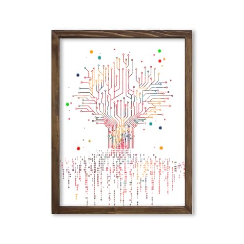 Watercolor Binary Code Roots Illustration Art Print for Computer Science Office Decor, Tech Lover Wall Accent, Programmer Home Wall Art, Young Coder Surprises, IT Specialist Scientist Presents, Birthday Bit Gifts - 8x10 Unframed Print