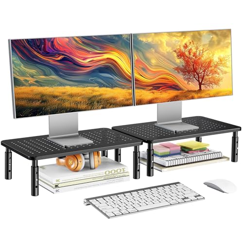 HUANUO Monitor Stand for Desk, Computer Monitor Stand Height Adjustable, Monitor Riser for 2 Monitors, Laptop Stand for Desk, 2 Pack, Black