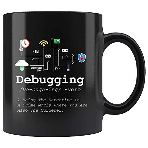 Panvola Debugging Definition Mug Funny Gift Computer Programmer Programming Coding Code IT Tech Support Coffee Ceramic Cup 11 oz (Black)