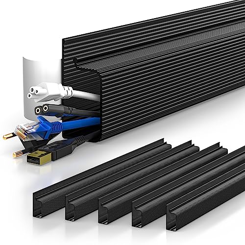 YECAYE 94.2in Cable Management, Cable Organizer,Adhesive Mount Cord Organizer for Desk, Cord Organizer, No-Drill Desk Wire Management for Home Office, Baby proofing, Black