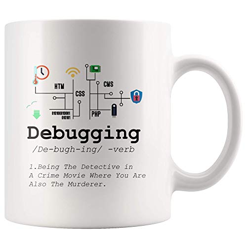 Panvola Debugging Definition Mug Funny Gift Computer Programmer Programming Coding Code IT Tech Support Coffee Ceramic Cup 11 oz (White)