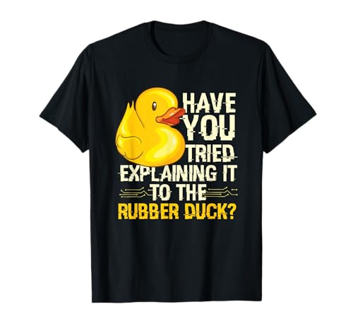Programmer Designs & Co. by mb. Funny Rubber Duck Debugging T-Shirt - Men's Unisex Adults Black Cotton Short Sleeve Classic Fit Crew Neck T-Shirt - Small