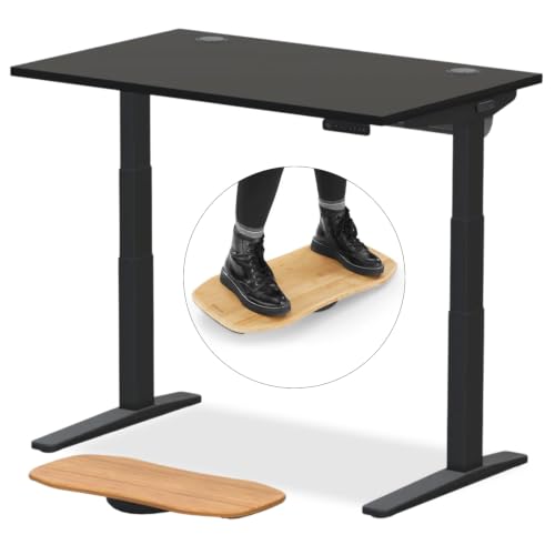 UPLIFT DESK V3 2-Leg Black Laminate Wood Standing Desk – Adjustable Height, Advanced 1-Touch Memory Keypad, Under Desk Cable Management, Wire Grommets & Rocker Board (Black C-Frame, 48 x 30 inch)