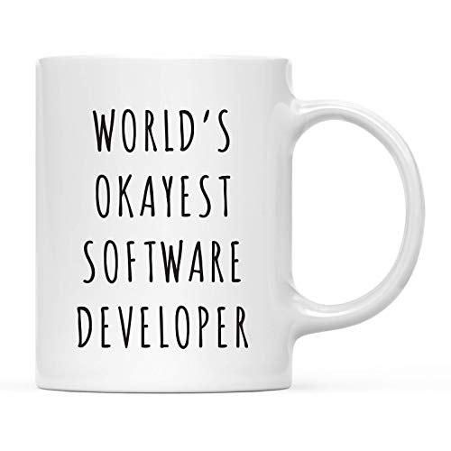 Andaz Press Funny 11oz. Coffee Mug Gag Gift, Playful, World's Okayest Software Developer, 1-Pack with Gift Box