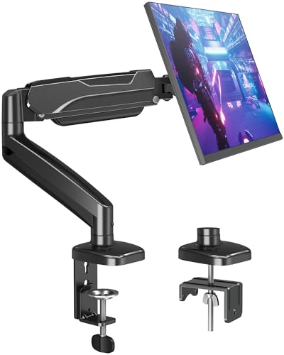 MOUNTUP Single Monitor Desk Mount Holds Screen up to 32 inch, Height Adjustable Monitor Arm, Full Motion Computer Monitors Stand with Clamp/Grommet Base, VESA Mounts Fit 4.4-17.6lbs Computer, Black