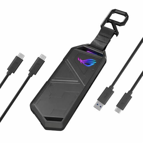 ASUS ROG STRIX Arion Aluminum Alloy M.2 NVMe SSD External Portable Enclosure Case Adapter, USB 3.2 Gen 2 Type-C (10 Gbps), USB-C to C and USB-C to A Cables, Fits PCIe 2280/2260/2242/2230 M Key/B+M Key
