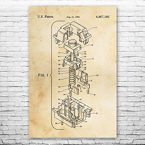 Cherry MX Keyboard Switch Poster Print, Computer Lab Art, Programmer Gift, Hardware Wall Art, IT Tech Gift, Patent Print Vintage Paper (8 inch x 10 inch)