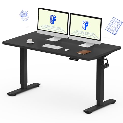 FLEXISPOT EN1 One-Piece Standing Desk, Electric Adjustable with 4 Memory Presets, 176 LBS Capacity, Stable & Quiet, Seamless Desktop for Home Office & Dual Monitors, 55"x28" Black