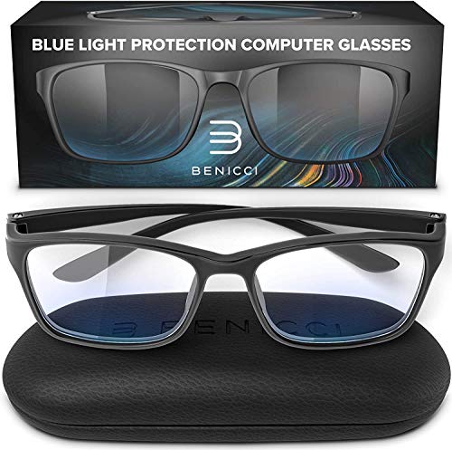 Stylish Blue Light Blocking Glasses for Women or Men - Ease Computer and Digital Eye Strain, Dry Eyes, Headaches and Blurry Vision - Instantly Blocks Glare from Computers and Phone Screens w/Case
