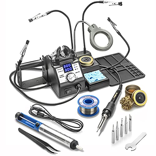 X-Tronic 3060-PRO • 75W Soldering Iron Station Kit • 5 Extra Tips • Mini Mag Lamp • 4 Helping Hands • Solder Sucker • Tweezers • 50g Solder • Brass Sponge w/Flux • Sleep Func, °C/°F, 3 Temp Presets!