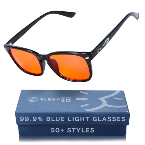 Sleep ZM Blue Light Blocking Glasses for Women + Men - Better Sleep + Anti Eye Strain Protection - Computer Screens & Gaming - Black Wayfarer - 99% Night-time Amber Lens