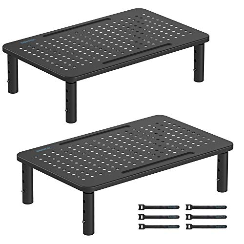 BONTEC 2 Pack 3 Height Adjustable Monitor Stand Riser with Pen Holder, Ergonomic Metal Laptop Stand with Cable Management, Desktop Stand for Computer, Printer, Monitor, Laptop, Black Steel, 14.5 in