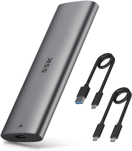 SSK NVMe SATA SSD Enclosure, Tool-Free M.2 to USB Adapter USB C 3.2 Gen 2 10Gbps NVMe 6Gbps SATA M-Key / B+M Key External SSD Reader with UASP Trim, for 2230 2242 2260 2280 SSDs