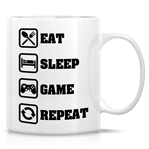 Retreez Funny Mug - Eat Sleep Game Repeat Computer Video Games Gamer 11 Oz Ceramic Coffee Mugs - Funny, Sarcastic, Inspirational birthday gifts for him, friend, brother, husband, boyfriend, coworkers
