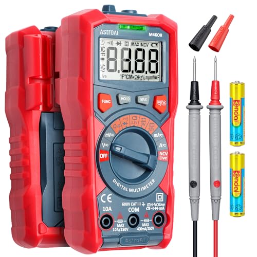AstroAI Multimeter Tester, TRMS 4000 Counts Volt Meter Auto-Ranging Ohmmeter Digital 1.5v/9v/12v Battery Voltage Tester Measure Voltage Current Resistance Diodes Continuity Capacitance with NCV