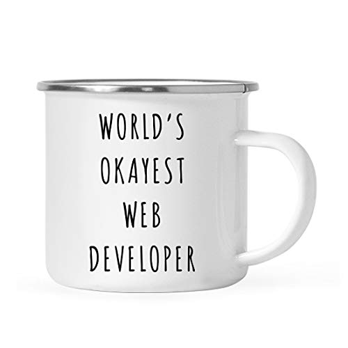 Andaz Press Funny 11oz. Stainless Steel Campfire Coffee Mug Gag Gift, Playful, World's Okayest Web Developer, 1-Pack, Camping Camp Cup with Gift Box with Gift Box