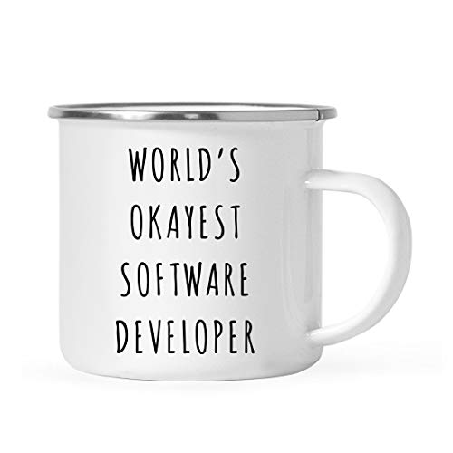 Andaz Press Funny 11oz. Stainless Steel Campfire Coffee Mug Gag Gift, Playful, World's Okayest Software Developer, 1-Pack, Camping Camp Cup with Gift Box with Gift Box