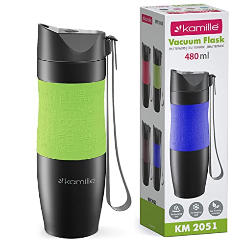 Kamille Coffee Tumbler Stainless Steel Coffee Travel Mug - Double Wall Thermal Vacuum Insulated Coffee Cup with Lid for Cold, Ice Drinks and Hot Beverage-16oz