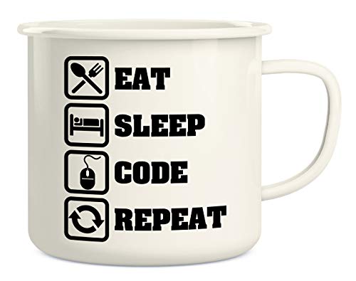 Retreez Eat Sleep Code Repeat Programmer Software Engineer 16 Oz Enamel Stainless Steel Metal Camping Campfire Coffee Mug Cup - Funny, Sarcastic, Inspirational birthday gifts for friends, coworkers