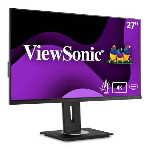 ViewSonic VG2756-4K 27 Inch 4K Monitor, IPS Display with 90W USB-C for Smooth Home and Office Productivity, Full Ergonomic Adjustability, RJ45, HDMI, USB Hub, and DisplayPort Inputs