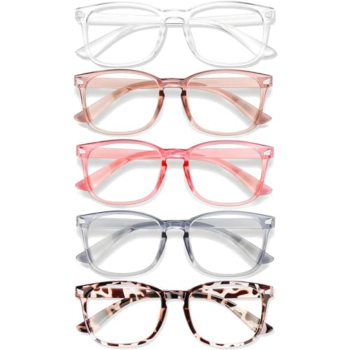 WINTOO Blue Light Glasses for Woman Men | 99% Blue Light Blocking Glasses for Computer Gaming TV Phone Screen Square Frame | Anti Eyestrain & UV Glare Protection - 5 Pair