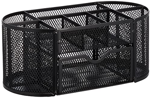 Amazon Basics Pen Holder and Desk Organizer, Office Caddy Storage, Black, ‎9.25" x 4.53" x 3.94"