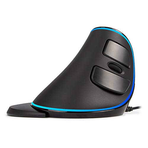 DeLUX Wired Ergonomic Mouse with 7200DPI, Vertical Mouse Large with 6 Programmble Buttons, Blue LED Light, On-Board Software and Removable Palm Rest for PC Computer Laptop(M618PU-Black)