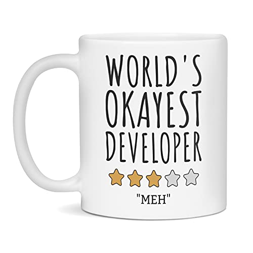 World's Okayest Developer Mug, Funny Coffee Mugs, 11-Ounce White