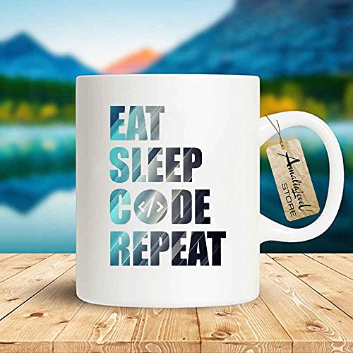 Funny Code Coffee Mug For Developers And Programmers - Eat Sleep Code Repeat - Funny Present For Someone Special 8 ACE (White, 11 OZ)
