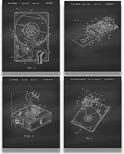 Govivo Computer Hard Drive Patents Set of 4-8x10 Unframed Prints - Wall Art Decor for Home Office School College Teacher Student Tech Support Department Man Cave Geek