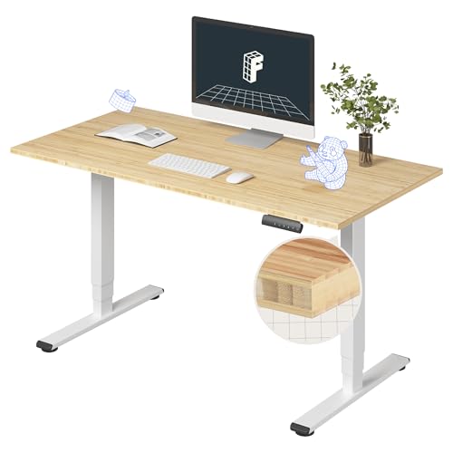 FlexiSpot E6 Bamboo 3-Stage Dual Motor Electric Standing Desk 55 x 28 Sit Stand Up Desk, Holds 220 lbs, Adjustable Height w/ Memory Presets, Solid Bamboo Desktop & White Frame, Ships in 2 Boxes