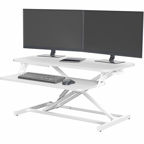 VIVO Desk Converter 32 inch Height Adjustable, MDF Wood Sit to Stand Riser, White, DESK-V000SW