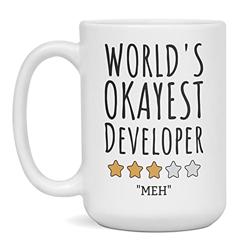 World's Okayest Developer Mug Developer Mugs, 15-Ounce White