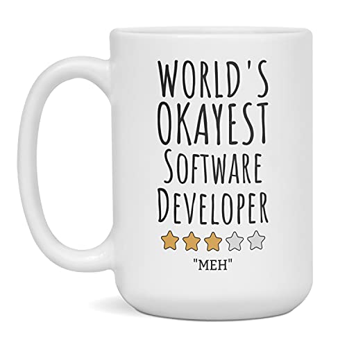 World's Okayest Software Developer Mug Software Developer Mugs, 15-Ounce White