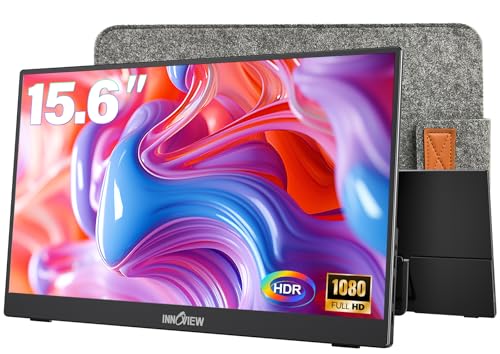 InnoView Portable Monitor 15.6" 1080P Portable Monitors for Laptop with Protective Sleeve Built-in 90° Adjustable Stand USB C HDMI Ultra-Slim Portable Laptop Monitor for MacBook Phone PS Xbox Switch