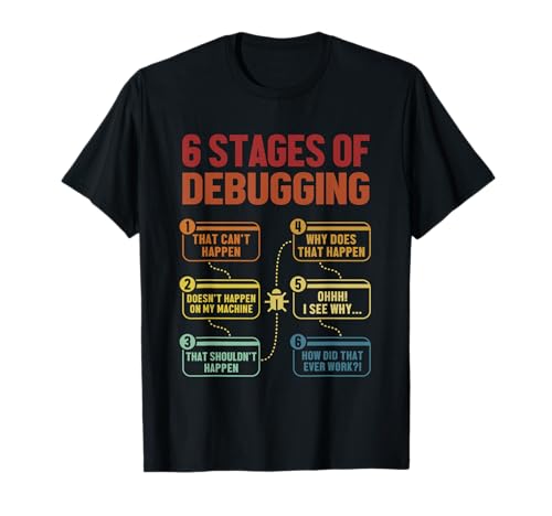 6 Stages of Debugging Full Stack Coder Software Developer T-Shirt