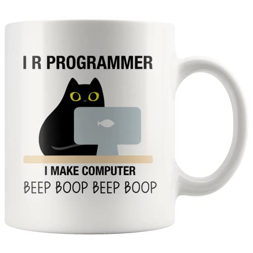 Panvola I R Programmer I Make Computer Beep Programmer Gifts To Boyfriend Husband From Girlfriend Wife Cat Lover Programming Student Graduation Gifts Ceramic Coffee Mug (White, 11 oz)