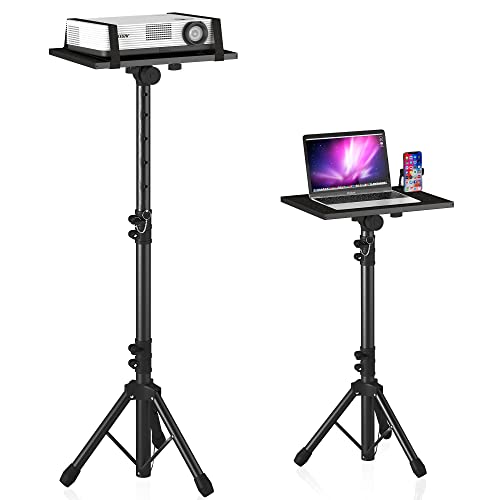 DECOSIS Projector Stand Tripod from 23" to 46", Laptop Tripod Stand Height Adjustable with Gooseneck Phone Holder, Laptop Floor Stand for Office, Home, Stage, Studio, DJ Racks Holder Mount