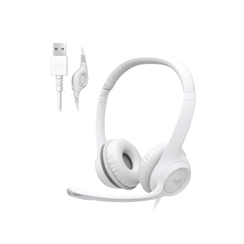 Logitech H390 Wired Headset for PC/Laptop, Stereo Headphones with Noise Cancelling Microphone, USB-A, In-Line Controls, Works with Chromebook - Off White